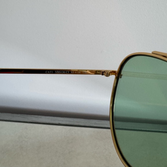 Victoria Beckham Gold and Green Single Bridge Aviator Sunglasses